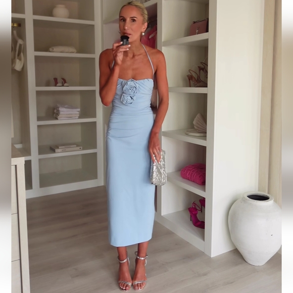 Zara FLOWERS STRAPLESS MIDI DRESS SIZE L XL BLUE - Picture 3 of 16